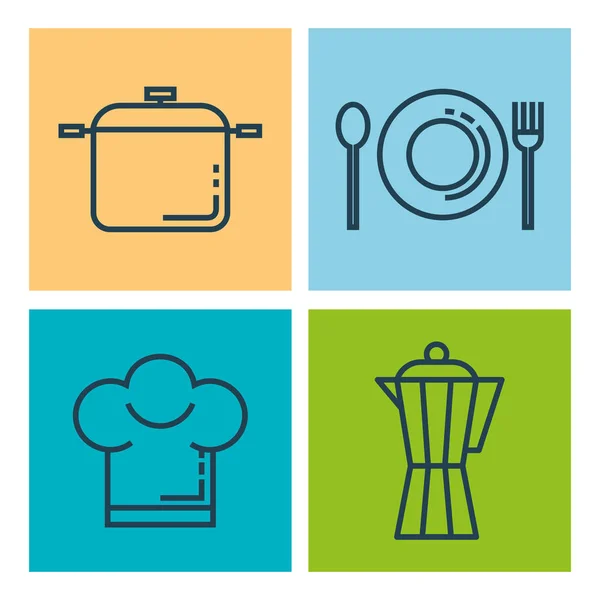 Restaurant ligne plate icônes — Image vectorielle