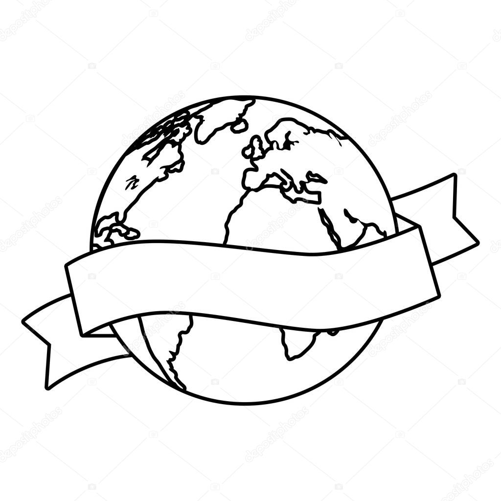 world planet earth with ribbon frame