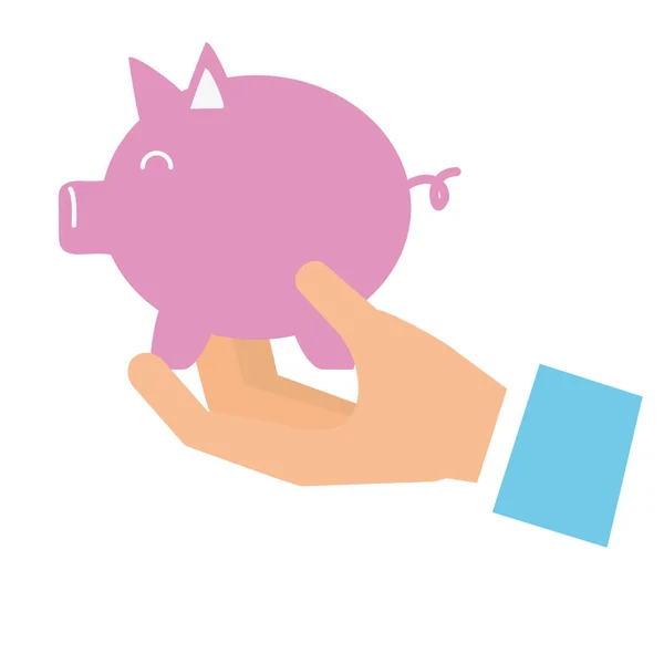 Hand with piggy bank saving — Stock Vector