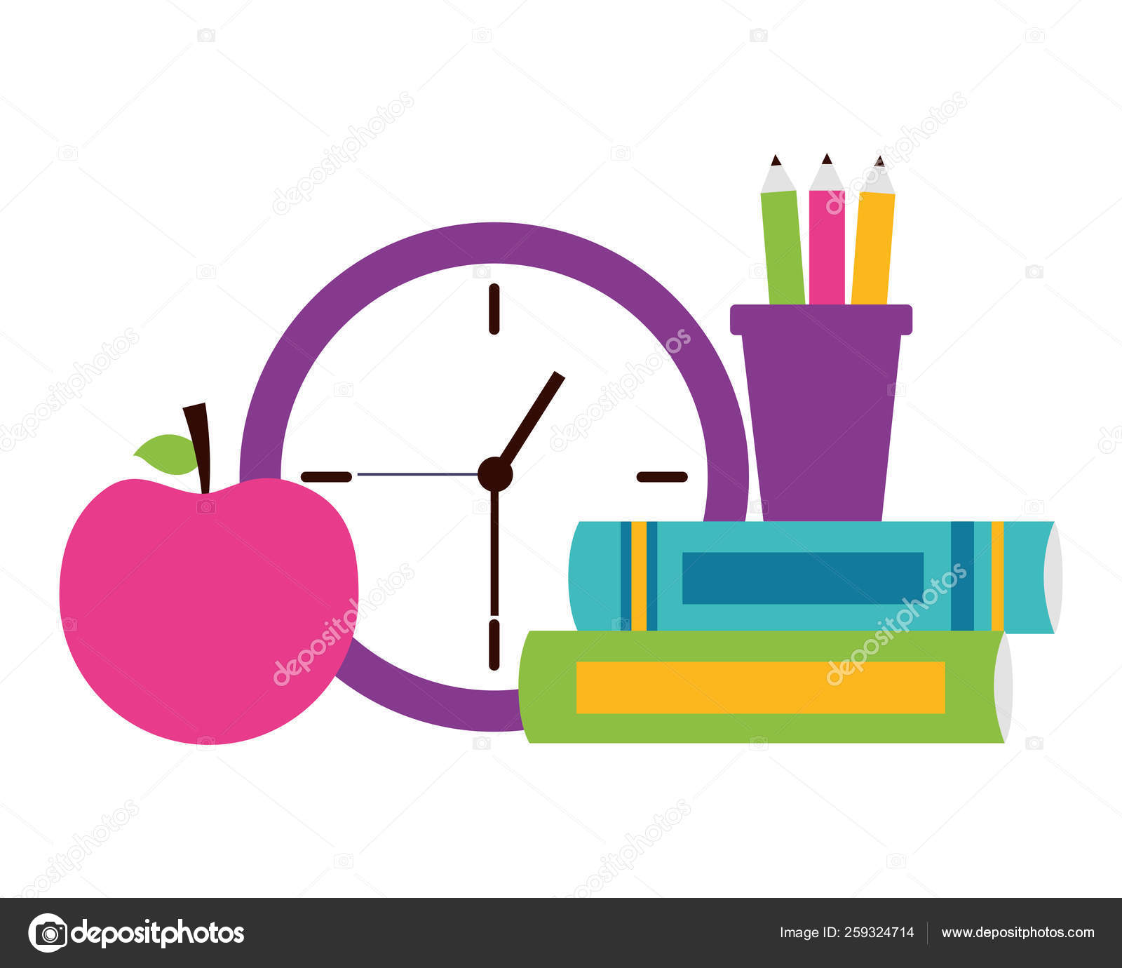 School clock apple books Stock Illustration by ©yupiramos 259324714