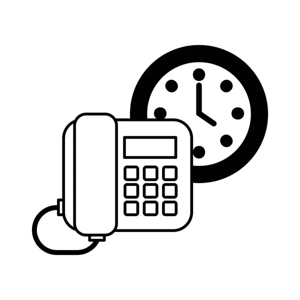 Digital telephone with watch — Stock Vector