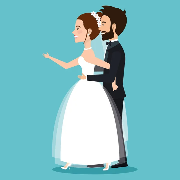 Carattere sposa e sposo sposi che si tengono per mano — Vettoriale Stock