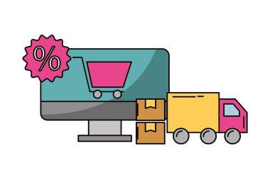 kamyon ve simgeleri ile bilgisayar monitörü