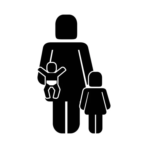 Mother figure with kids silhouette — Stock Vector