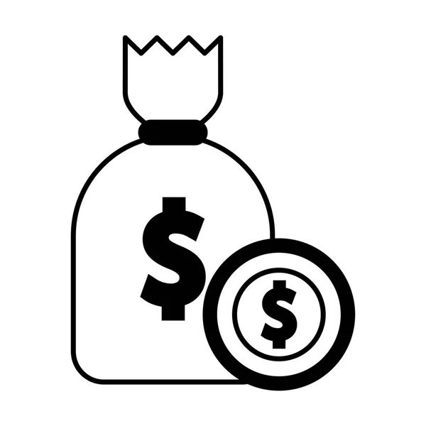 Para çantası ve sikke dolar nakit — Stok Vektör