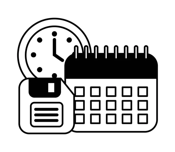 Calendario con disquete y reloj icono aislado — Vector de stock