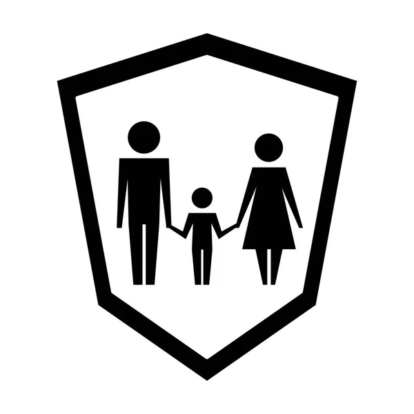 Familie silhouet in Shield geïsoleerd icoon — Stockvector