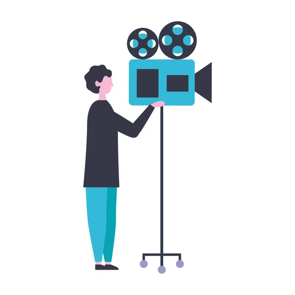 Muž s kamerovým projektorem výroba filmového filmu — Stockový vektor