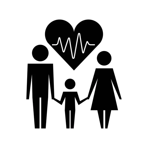 Pais com filho e coração silhueta ícone isolado — Vetor de Stock