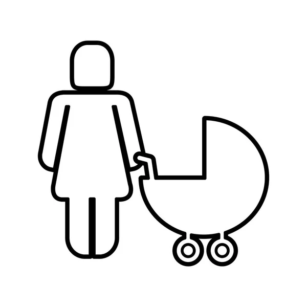 Mother figure with baby cart silhouette — Stock Vector