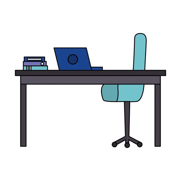Arbeitsplatz Schreibtisch Computer Stuhl Bücher — Stockvektor