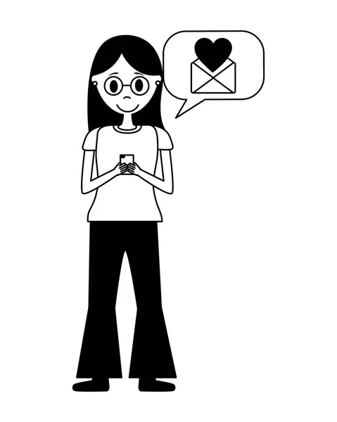 Junge Frau mit Smartphone und Sprechblase — Stockvektor