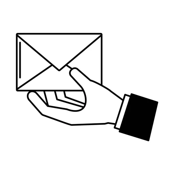 Mano con sobre de correo — Vector de stock