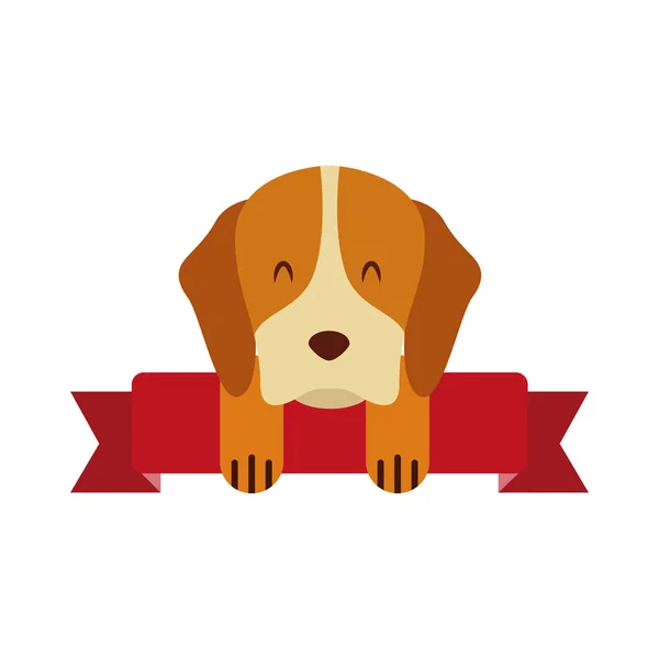 Drăguț mascota câine panglică internă — Vector de stoc