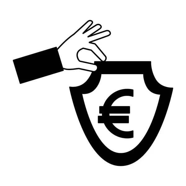 Mano con escudo y símbolo del euro icono aislado — Archivo Imágenes Vectoriales