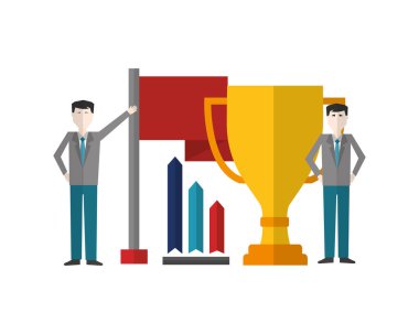 kupa bayrağı ve grafik diyagramı ile işadamları