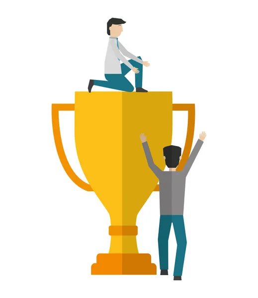 Businessmen with trophy award cup isolated icon — Stock Vector