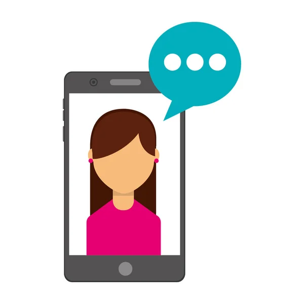 Smartphone con mujer y burbuja del habla — Vector de stock