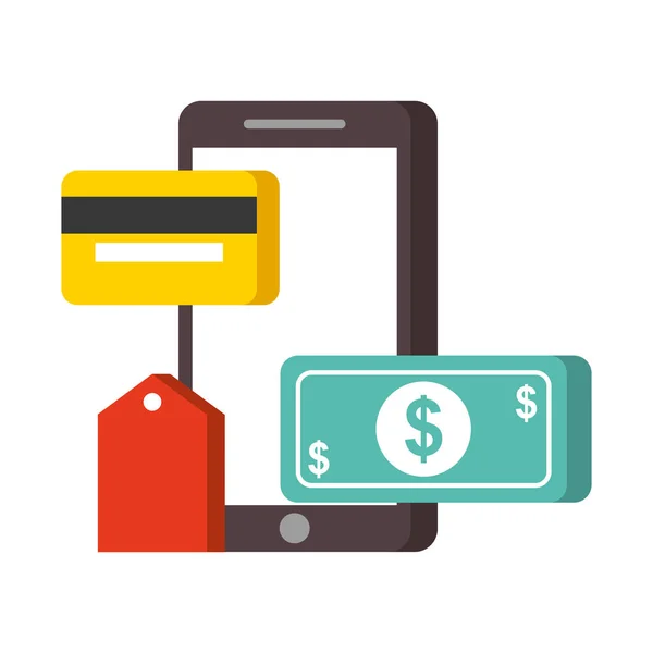 Smartphone billet carte de crédit nfc paiement — Image vectorielle