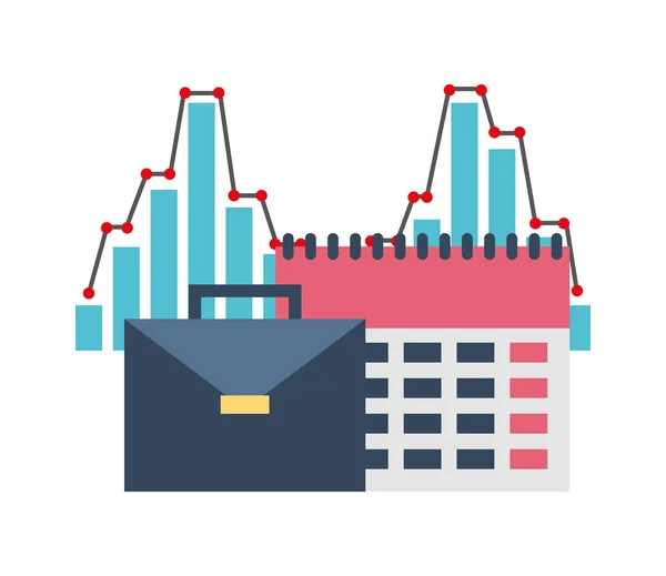 Portfolio aktetas met kalender en grafische statistieken — Stockvector