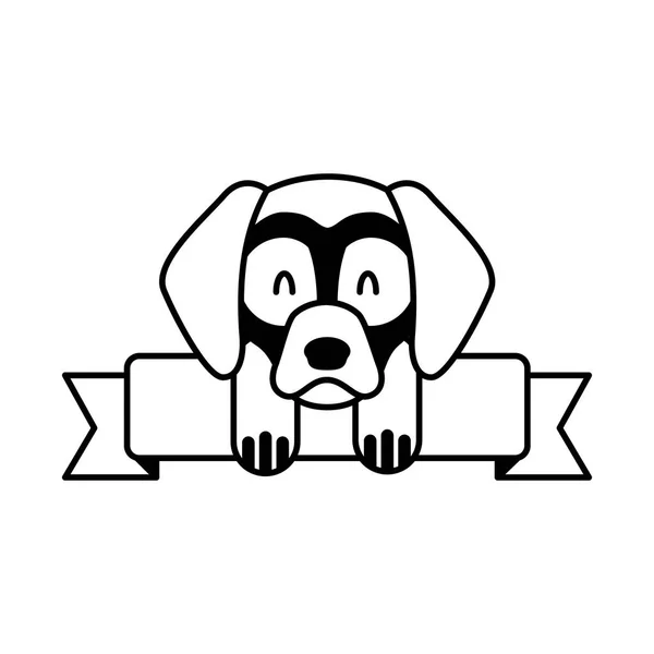 Carino mascotte cane nastro domestico — Vettoriale Stock