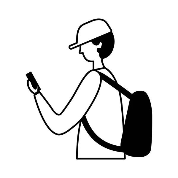 Genç adam akıllı telefon aygıtı kullanıyor — Stok Vektör
