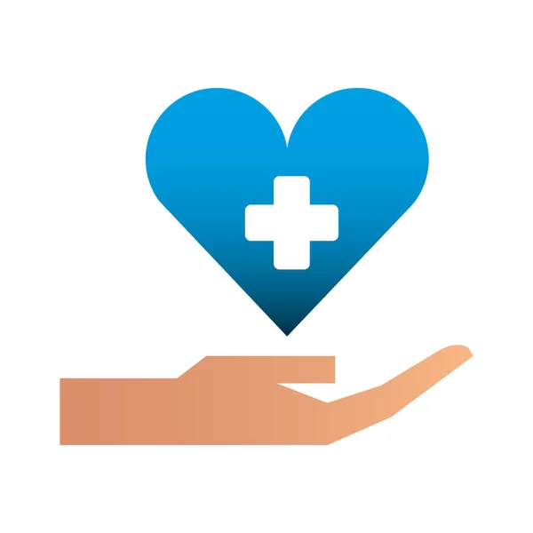 Kézzel egészségügyi szív-és kereszt szimbólum — Stock Vector