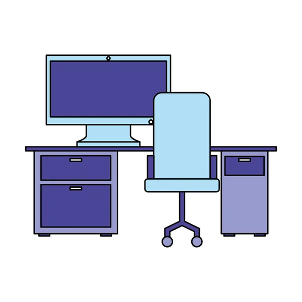 Workplace desk computer chair office — Stock Vector