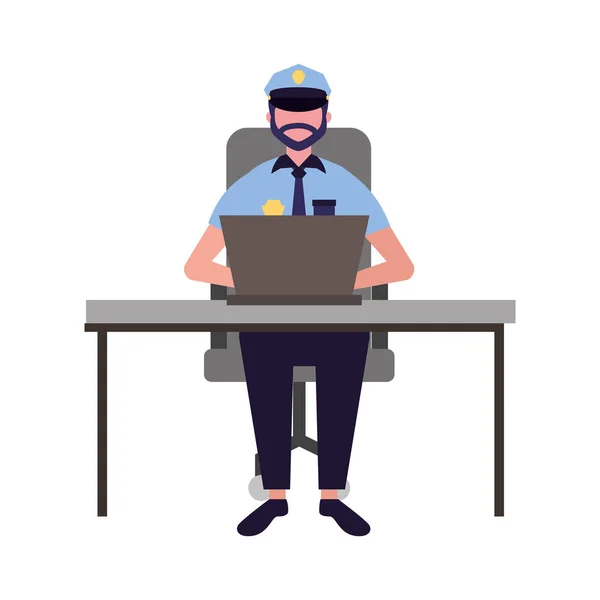 Office police man computer — Stock Vector