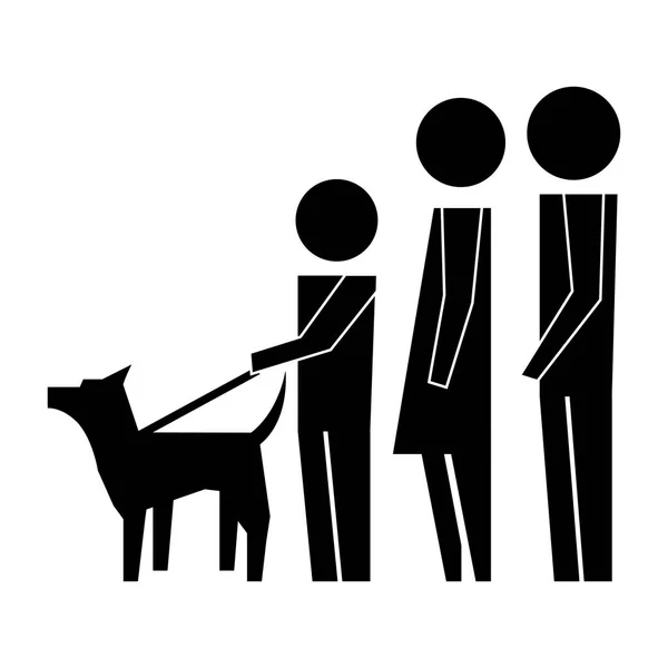 Parents with son and dog mascot silhouette isolated icon — Stock Vector