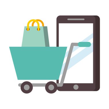 akıllı telefon online alışveriş sepeti çanta nfc ödeme