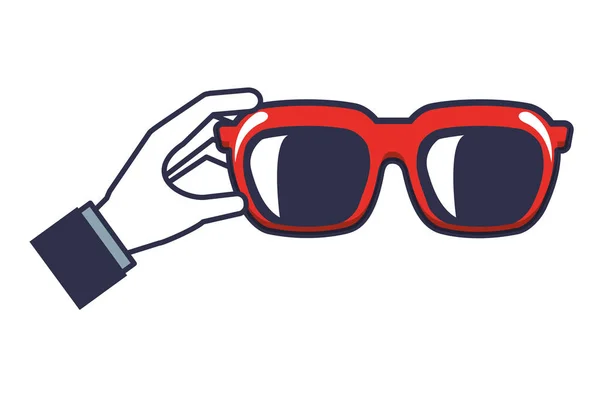 Mano con occhiali da sole icona estate isolato — Vettoriale Stock