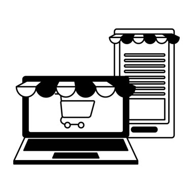 Laptop perde smartphone izole simgesiyle