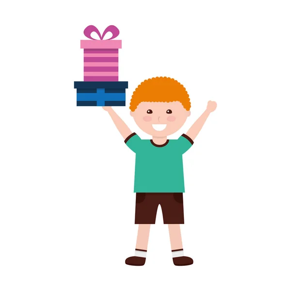 Šťastný chlapec s dárky narozky — Stockový vektor