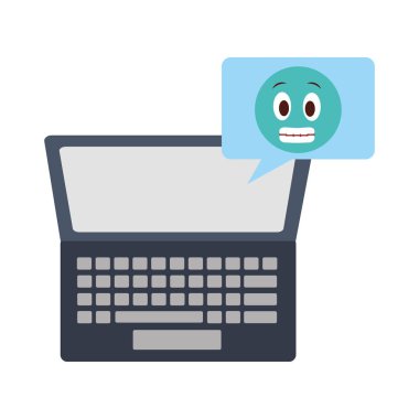 konuşma balonu ve emoji kawaii ile dizüstü bilgisayar