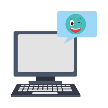 konuşma balonu ve emoji kawaii ile bilgisayar