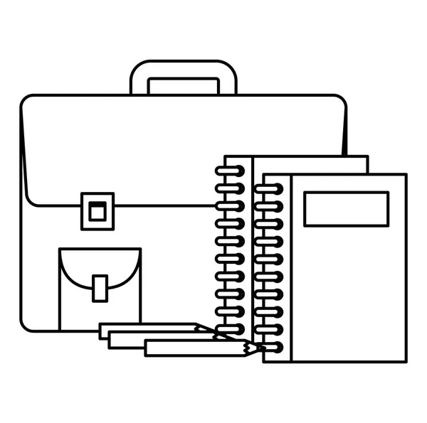 École de portefeuille avec cahiers et crayons — Image vectorielle