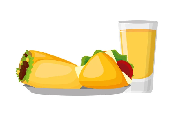 Cerveza burrito taco mexicano — Vector de stock