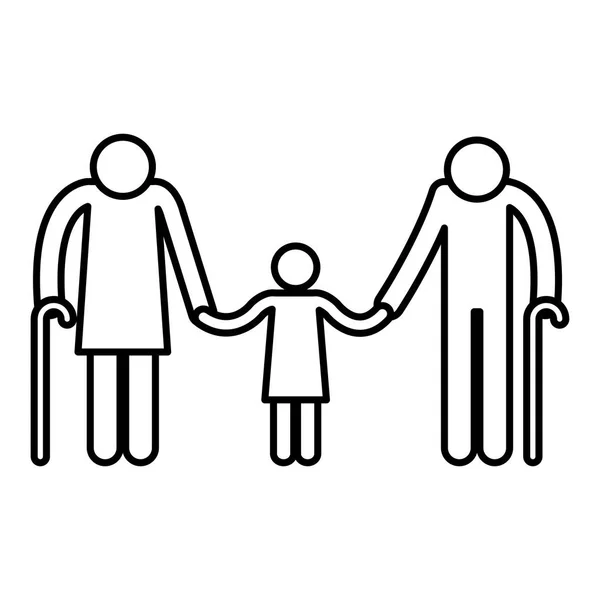 Grand-parents couple avec petite-fille avatars silhouettes — Image vectorielle