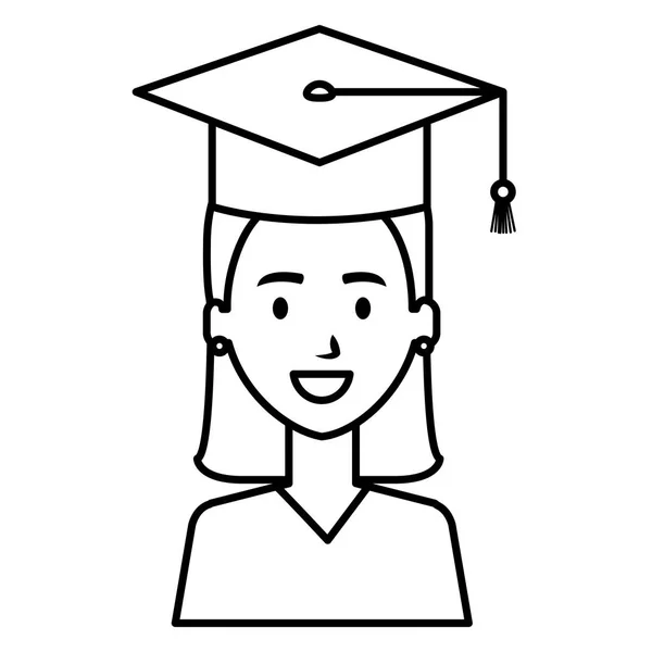 Estudiante mujer graduándose con uniforme — Vector de stock