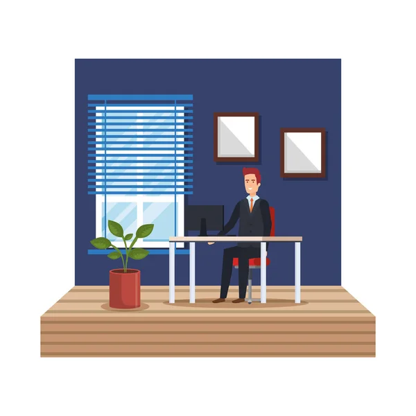 Bureau moderne avec homme d'affaires — Image vectorielle