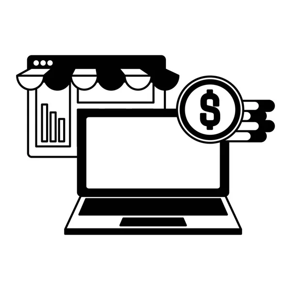 笔记本电脑屏幕与美元硬币图标 — 图库矢量图片
