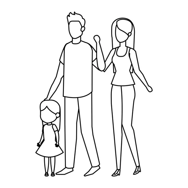 Couple de parents avec des personnages fille — Image vectorielle