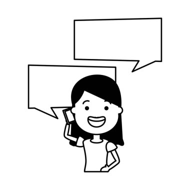 smartphone ve konuşma balonu karakter kadınla