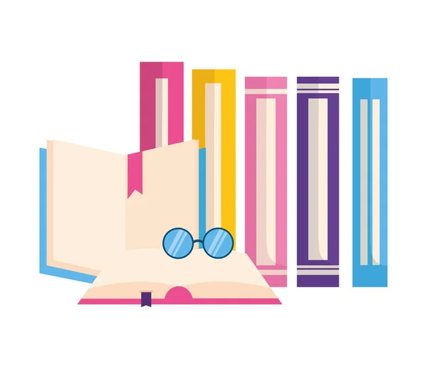 Open books with glasses icon — Stock Vector