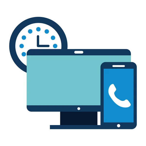 Call center computador telehpone relógio helpline — Vetor de Stock