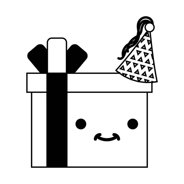 Geburtstag Kawaii Cartoon Geschenkbox mit Hut — Stockvektor