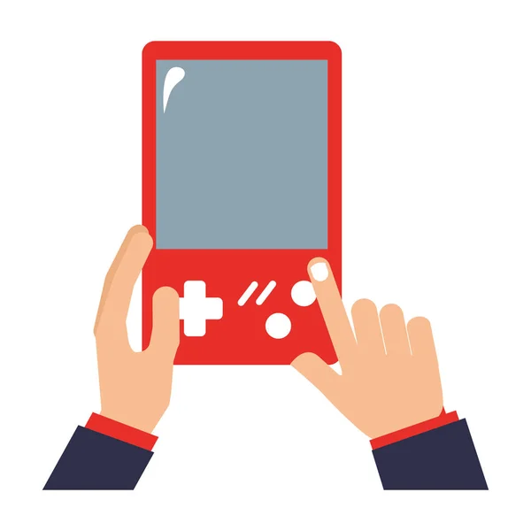 Hände mit tragbarem Icon für Videospiele isoliert — Stockvektor