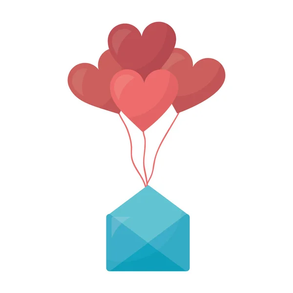 Envelop mail met ballonnen lucht in hart vorm — Stockvector