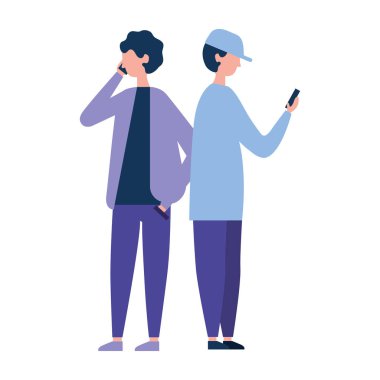 akıllı telefon teknolojisini kullanan iki genç adam